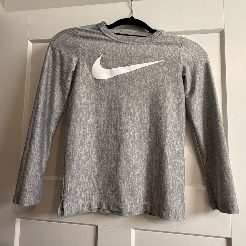 Kids Nike Dri-Fit Heather Gray Long Sleeve Tee